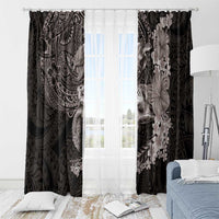 Hawaiian Plumeria and Hibiscus with Turtles Window Curtain Polynesian Art Grayscale - Polynesian Pride