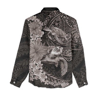 Hawaiian Plumeria and Hibiscus with Turtles Women Casual Shirt Polynesian Art Grayscale - Polynesian Pride