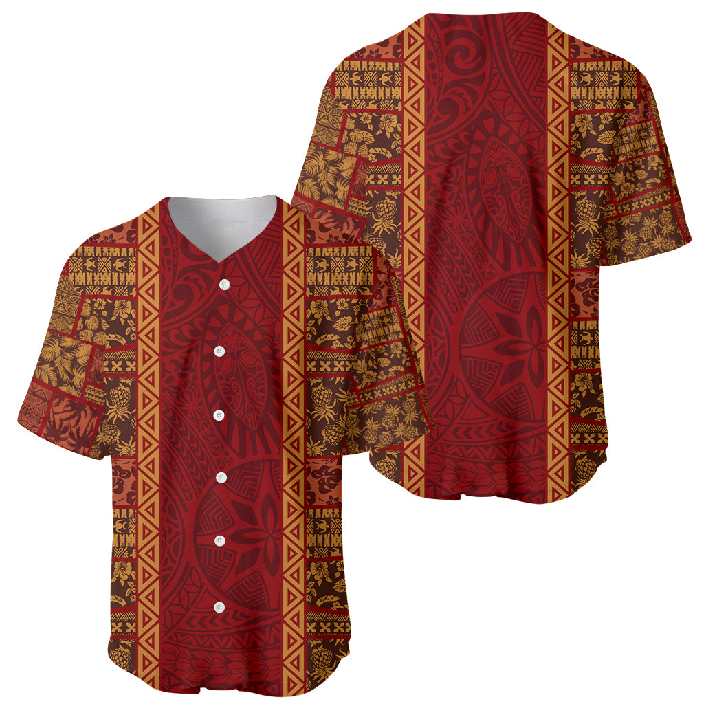 Hawaii Style Hibiscus and Tribal Element Fabric Patchwork Baseball Jersey LT03 - Polynesian Pride