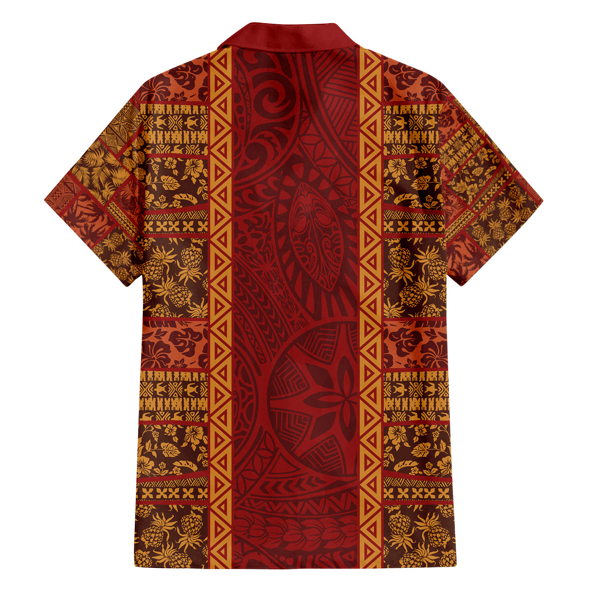 Hawaii Style Hibiscus and Tribal Element Fabric Patchwork Family Matching Off Shoulder Short Dress and Hawaiian Shirt LT03 - Polynesian Pride