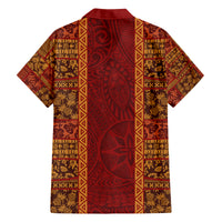 Hawaii Style Hibiscus and Tribal Element Fabric Patchwork Family Matching Off Shoulder Short Dress and Hawaiian Shirt LT03 - Polynesian Pride