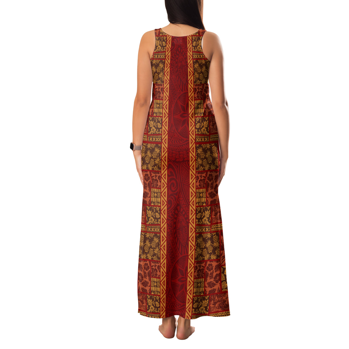 Hawaii Style Hibiscus and Tribal Element Fabric Patchwork Family Matching Tank Maxi Dress and Hawaiian Shirt LT03 - Polynesian Pride