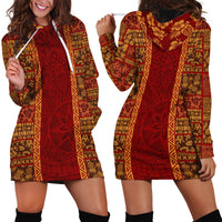 Hawaii Style Hibiscus and Tribal Element Fabric Patchwork Hoodie Dress LT03 - Polynesian Pride