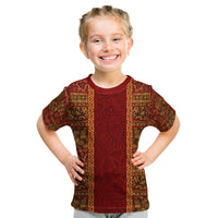Hawaii Style Hibiscus and Tribal Element Fabric Patchwork Kid T Shirt LT03 Red - Polynesian Pride
