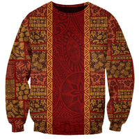Hawaii Style Hibiscus and Tribal Element Fabric Patchwork Sweatshirt LT03 Unisex Red - Polynesian Pride