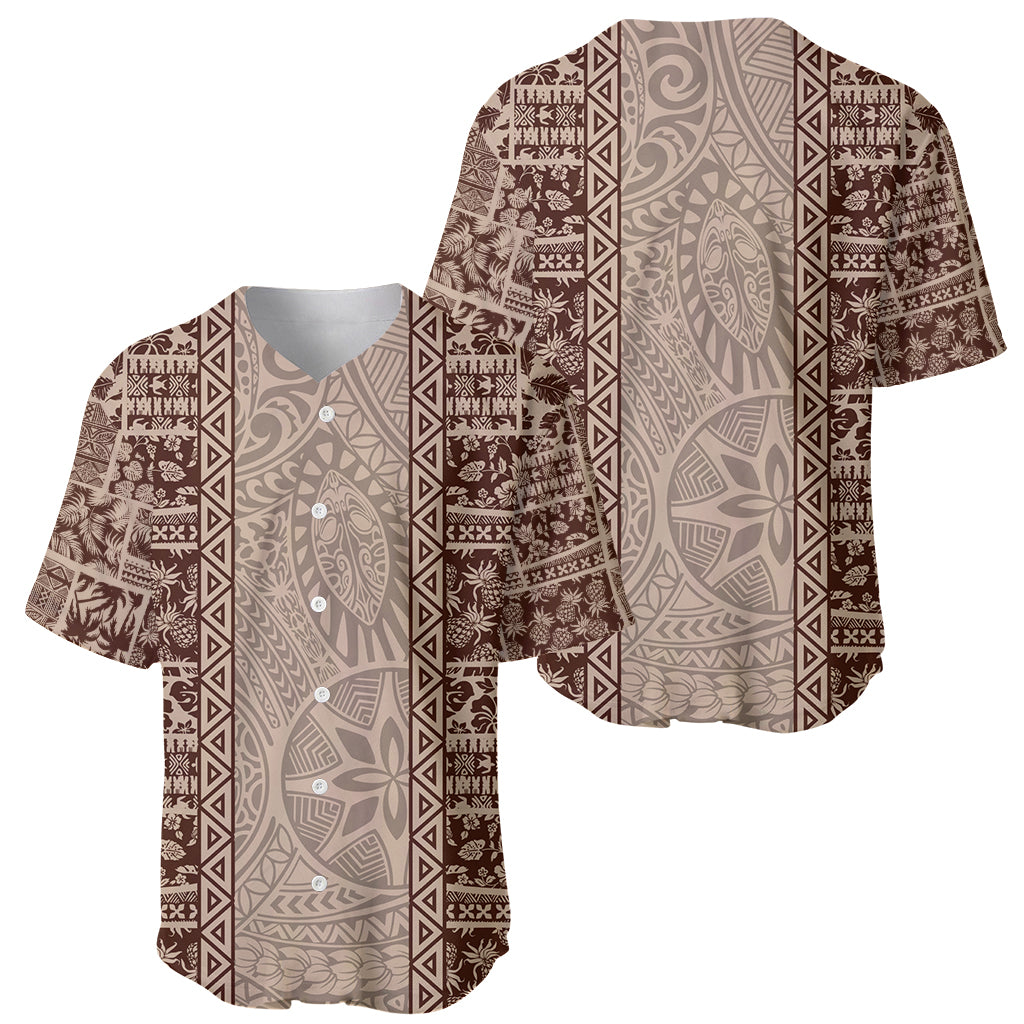 Hawaii Style Hibiscus and Tribal Element Fabric Patchwork Baseball Jersey Beige Version LT03 - Polynesian Pride