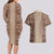 Hawaii Style Hibiscus and Tribal Element Fabric Patchwork Couples Matching Long Sleeve Bodycon Dress and Hawaiian Shirt Beige Version LT03 - Polynesian Pride