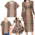 Hawaii Style Hibiscus and Tribal Element Fabric Patchwork Family Matching Long Sleeve Bodycon Dress and Hawaiian Shirt Beige Version LT03 - Polynesian Pride