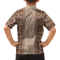 Hawaii Style Hibiscus and Tribal Element Fabric Patchwork Family Matching Summer Maxi Dress and Hawaiian Shirt Beige Version LT03 - Polynesian Pride