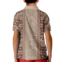 Hawaii Style Hibiscus and Tribal Element Fabric Patchwork Kid Polo Shirt Beige Version LT03 - Polynesian Pride