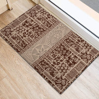 Hawaii Style Hibiscus and Tribal Element Fabric Patchwork Rubber Doormat Beige Version LT03 - Polynesian Pride
