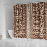 Hawaii Style Hibiscus and Tribal Element Fabric Patchwork Shower Curtain Beige Version LT03 - Polynesian Pride