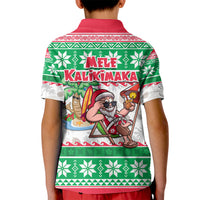 Hawaii Mele Kalikimaka Kid Polo Shirt Aloha Santa and Palm Tree Mix Kakau Pattern LT03 - Polynesian Pride
