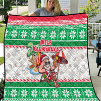 Hawaii Mele Kalikimaka Quilt Aloha Santa and Palm Tree Mix Kakau Pattern LT03 Green - Polynesian Pride