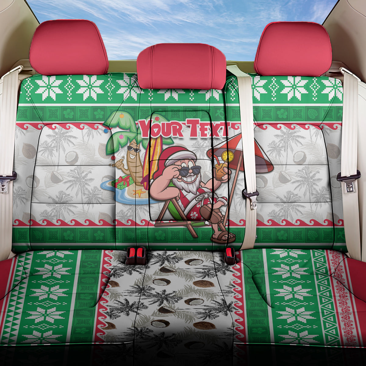 Custom Hawaii Mele Kalikimaka Back Car Seat Cover Aloha Santa and Palm Tree Mix Kakau Pattern LT03 One Size Green - Polynesian Pride