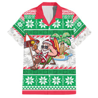 Custom Hawaii Mele Kalikimaka Family Matching Puletasi Dress and Hawaiian Shirt Aloha Santa and Palm Tree Mix Kakau Pattern LT03 Dad's Shirt - Short Sleeve Green - Polynesian Pride