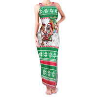 Custom Hawaii Mele Kalikimaka Family Matching Tank Maxi Dress and Hawaiian Shirt Aloha Santa and Palm Tree Mix Kakau Pattern LT03 Mom's Dress Green - Polynesian Pride