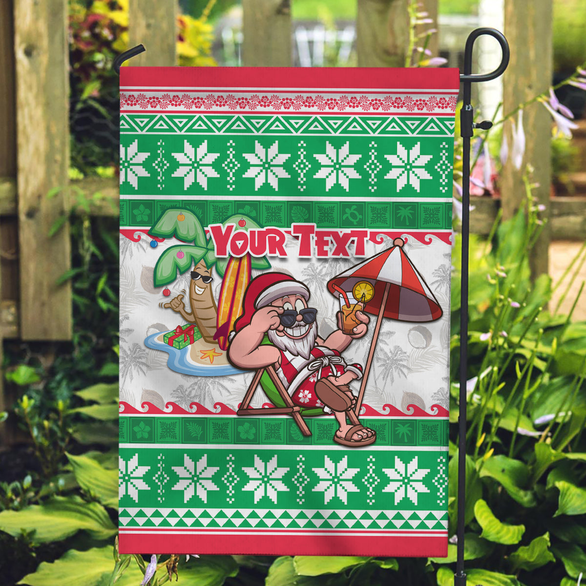 Custom Hawaii Mele Kalikimaka Garden Flag Aloha Santa and Palm Tree Mix Kakau Pattern LT03 Garden Flag Green - Polynesian Pride