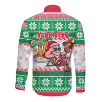 Custom Hawaii Mele Kalikimaka Long Sleeve Button Shirt Aloha Santa and Palm Tree Mix Kakau Pattern LT03 - Polynesian Pride