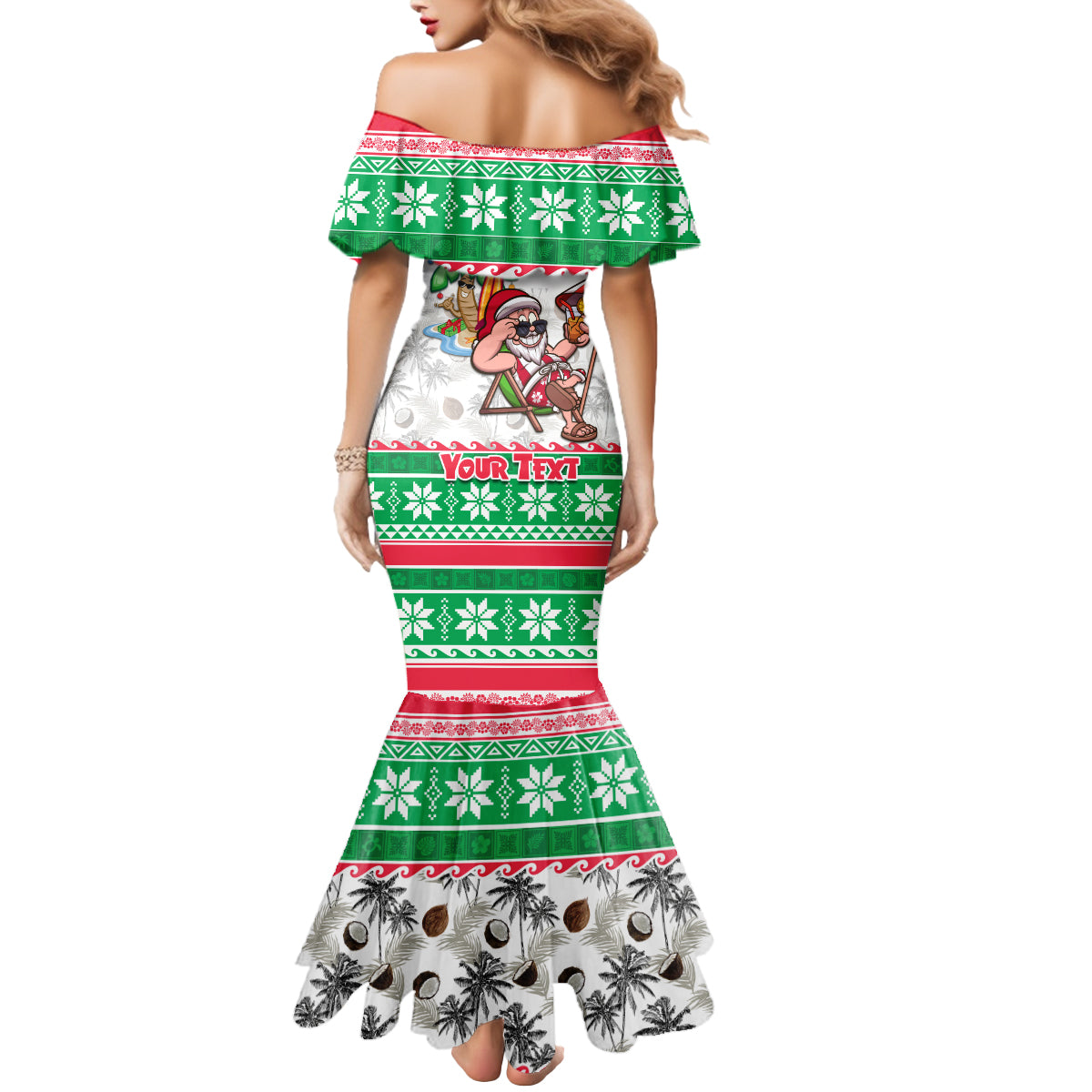 Custom Hawaii Mele Kalikimaka Mermaid Dress Aloha Santa and Palm Tree Mix Kakau Pattern LT03 - Polynesian Pride