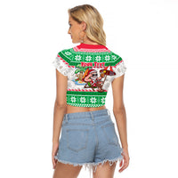 Custom Hawaii Mele Kalikimaka Raglan Cropped T Shirt Aloha Santa and Palm Tree Mix Kakau Pattern LT03 - Polynesian Pride