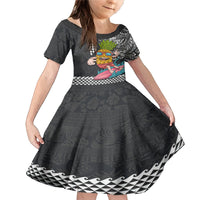 Hawaii Pineapple Surfing With Kakau Tribal Family Matching Mermaid Dress and Hawaiian Shirt LT03 Daughter's Dress Brown - Polynesian Pride