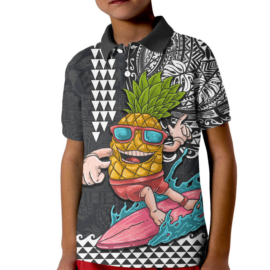 Hawaii Pineapple Surfing With Kakau Tribal Kid Polo Shirt LT03 Kid Brown - Polynesian Pride