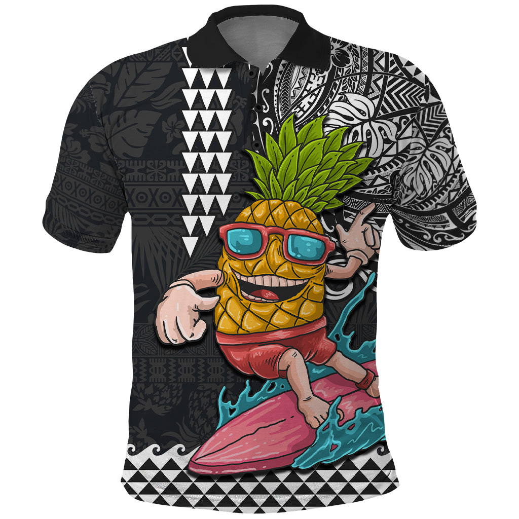 Hawaii Pineapple Surfing With Kakau Tribal Polo Shirt LT03 Brown - Polynesian Pride