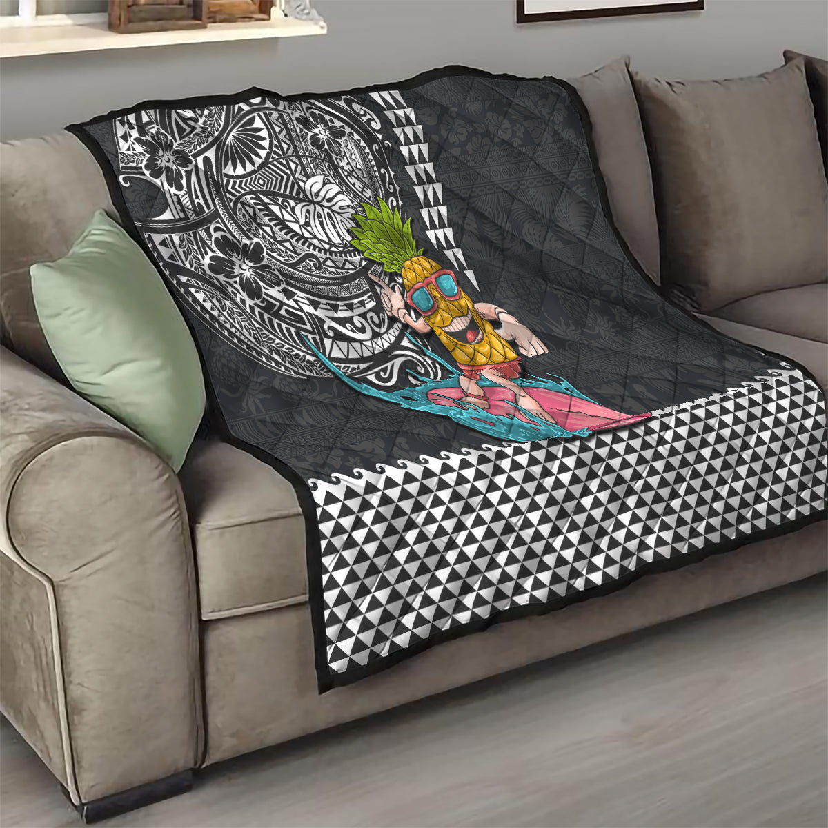 Hawaii Pineapple Surfing With Kakau Tribal Quilt LT03 - Polynesian Pride
