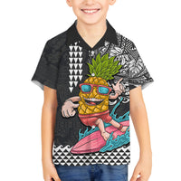 Hawaii Pineapple Surfing Kakau Tribal Personalised Family Matching Off Shoulder Short Dress and Hawaiian Shirt LT03 Son's Shirt Brown - Polynesian Pride