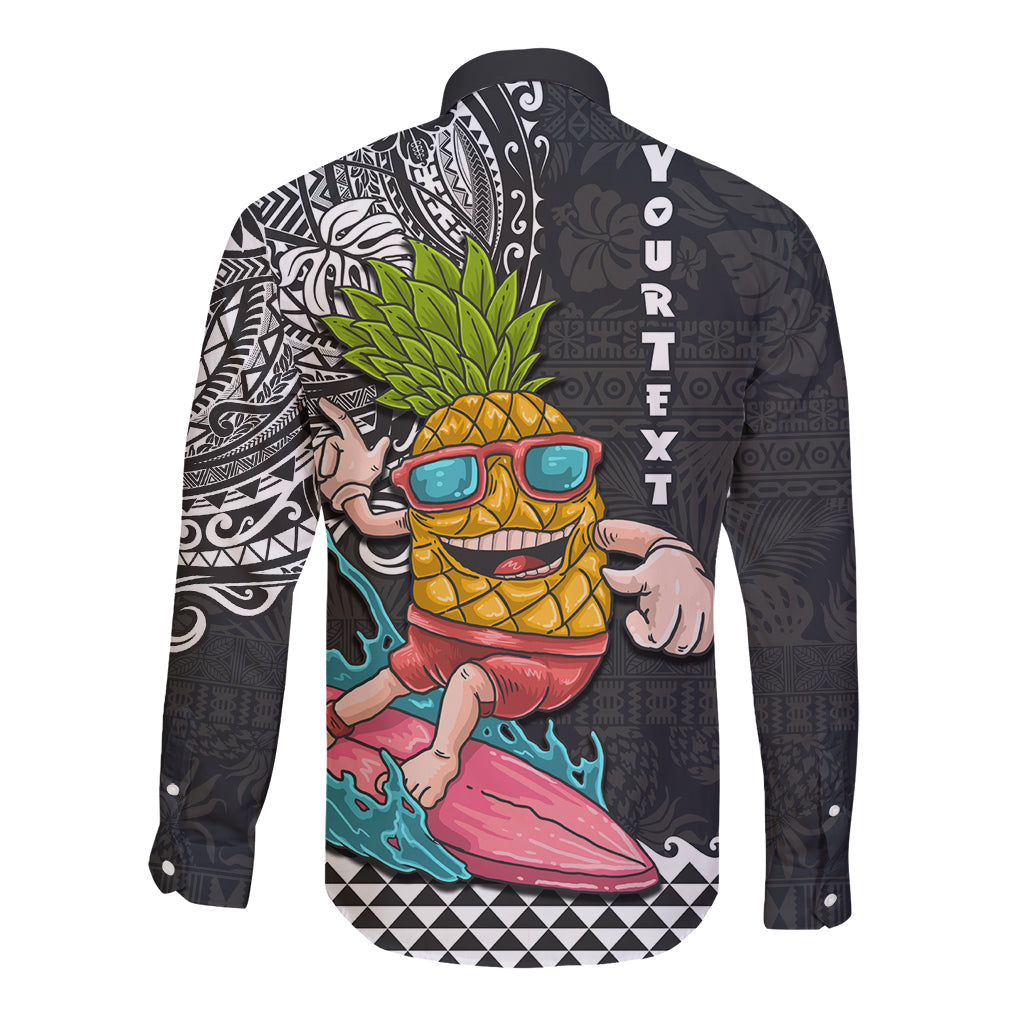 Hawaii Pineapple Surfing Kakau Tribal Personalised Long Sleeve Button Shirt LT03 - Polynesian Pride