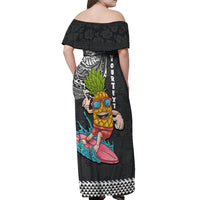 Hawaii Pineapple Surfing Kakau Tribal Personalised Off Shoulder Maxi Dress LT03 - Polynesian Pride