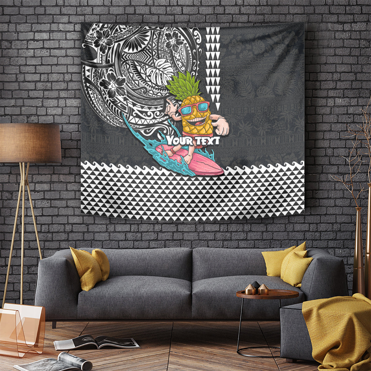 Hawaii Pineapple Surfing Kakau Tribal Personalised Tapestry LT03 Brown - Polynesian Pride