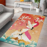 Hawaiian and Japanese Culture Together Area Rug Kakau Art Tattoo with Cranes and Sakura Spring Vibe - Polynesian Pride
