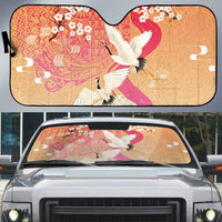 Hawaiian and Japanese Culture Together Auto Sun Shade Kakau Art Tattoo with Cranes and Sakura Spring Vibe - Polynesian Pride