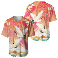 Hawaiian and Japanese Culture Together Baseball Jersey Kakau Art Tattoo with Cranes and Sakura Spring Vibe - Polynesian Pride