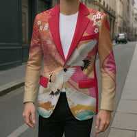 Hawaiian and Japanese Culture Together Blazer Kakau Art Tattoo with Cranes and Sakura Spring Vibe - Polynesian Pride