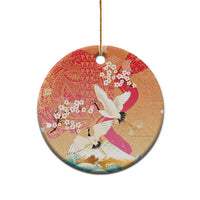 Hawaiian and Japanese Culture Together Ceramic Ornament Kakau Art Tattoo with Cranes and Sakura Spring Vibe - Polynesian Pride