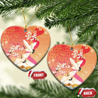 Hawaiian and Japanese Culture Together Ceramic Ornament Kakau Art Tattoo with Cranes and Sakura Spring Vibe - Polynesian Pride