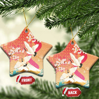 Hawaiian and Japanese Culture Together Ceramic Ornament Kakau Art Tattoo with Cranes and Sakura Spring Vibe - Polynesian Pride