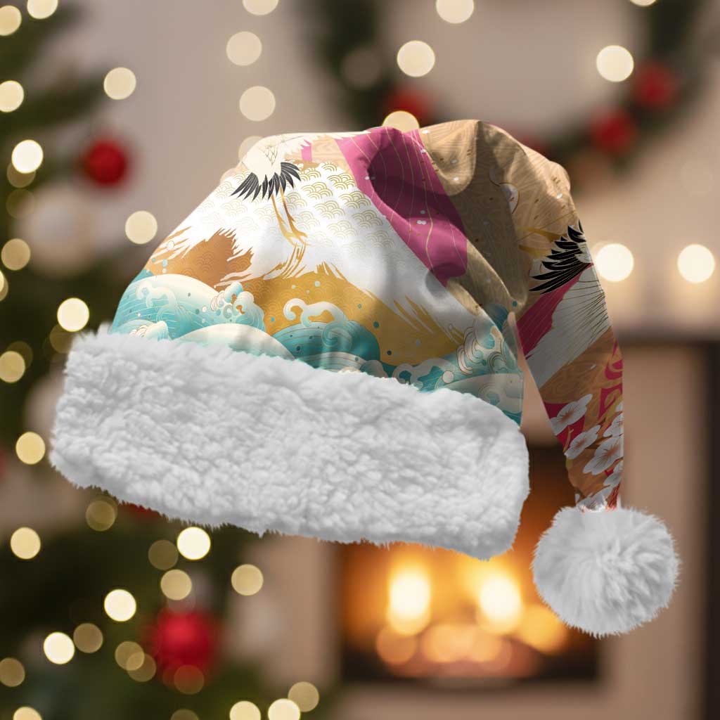 Hawaiian and Japanese Culture Together Christmas Santa Hat Kakau Art Tattoo with Cranes and Sakura Spring Vibe - Polynesian Pride