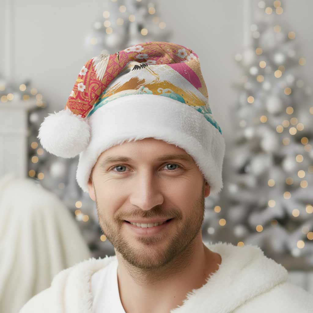 Hawaiian and Japanese Culture Together Christmas Santa Hat Kakau Art Tattoo with Cranes and Sakura Spring Vibe - Polynesian Pride