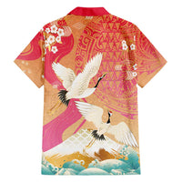 Hawaiian and Japanese Culture Together Family Matching Off Shoulder Maxi Dress and Hawaiian Shirt Kakau Art Tattoo with Cranes and Sakura Spring Vibe - Polynesian Pride