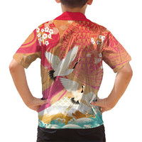 Hawaiian and Japanese Culture Together Family Matching Puletasi and Hawaiian Shirt Kakau Art Tattoo with Cranes and Sakura Spring Vibe - Polynesian Pride