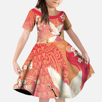 Hawaiian and Japanese Culture Together Family Matching Summer Maxi Dress and Hawaiian Shirt Kakau Art Tattoo with Cranes and Sakura Spring Vibe - Polynesian Pride