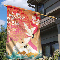Hawaiian and Japanese Culture Together Garden Flag Kakau Art Tattoo with Cranes and Sakura Spring Vibe - Polynesian Pride