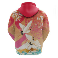 Hawaiian and Japanese Culture Together Hoodie Kakau Art Tattoo with Cranes and Sakura Spring Vibe - Polynesian Pride