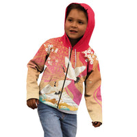Hawaiian and Japanese Culture Together Kid Hoodie Kakau Art Tattoo with Cranes and Sakura Spring Vibe - Polynesian Pride