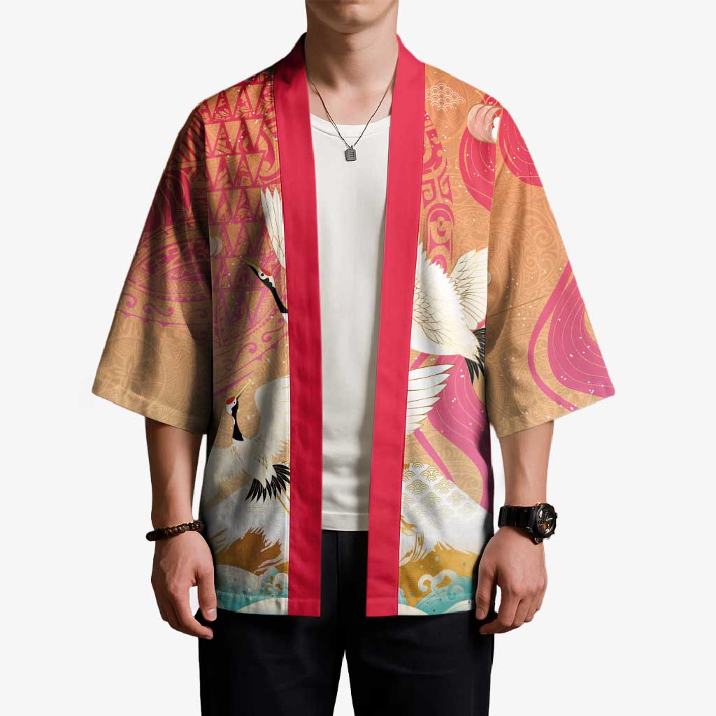 Hawaiian and Japanese Culture Together Kimono Kakau Art Tattoo with Cranes and Sakura Spring Vibe - Polynesian Pride