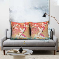 Hawaiian and Japanese Culture Together Pillow Cover Kakau Art Tattoo with Cranes and Sakura Spring Vibe - Polynesian Pride